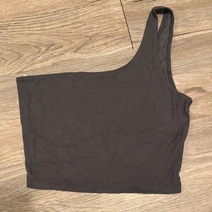 Joah brown One-Shoulder Black Ribbed Top